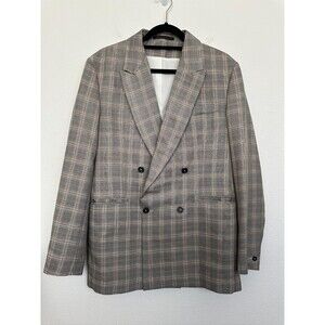 Zara Suits Collection Plaid Double Breasted Wool Blend Blazer Winter Men's 40